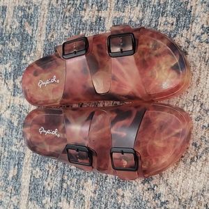 Qupid Sandels Flames Fire Slides Brown